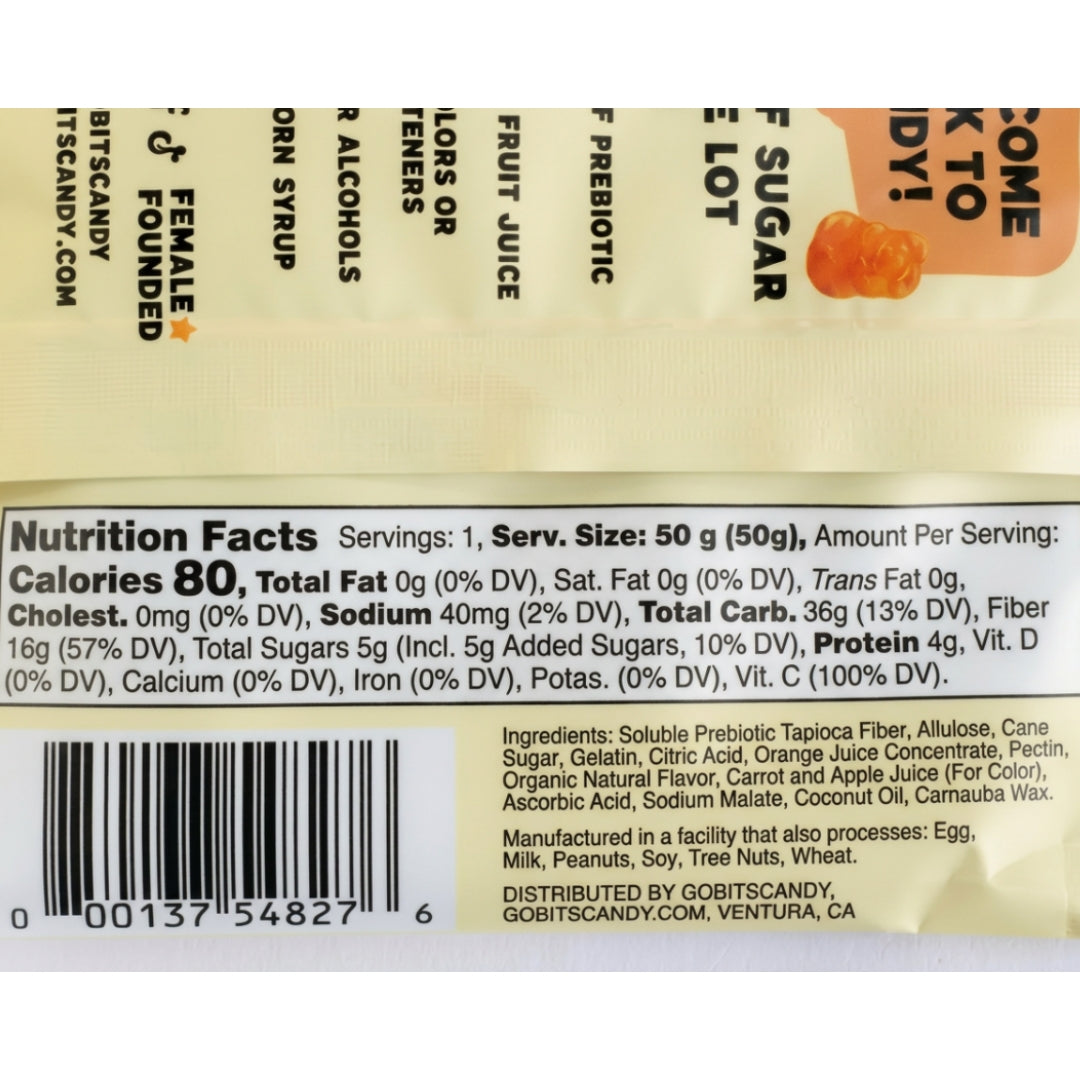 "Official nutrition facts label for TiDBiTS Candy - Orange Cream flavor."
